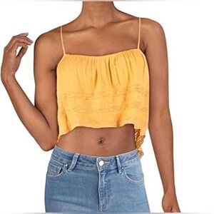 Free People Orange Lace Trim Cropped Cami Tank Top NWT Size L Sold Out
